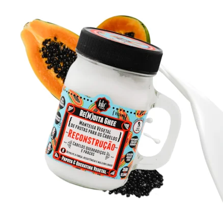 Frasco de manteiga vegetal Be<3n>dita Ghee com papaia e sementes pretas