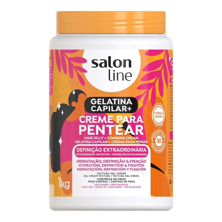 Frasco branco com tampa laranja de creme para pentear Salon Line, 1 kg