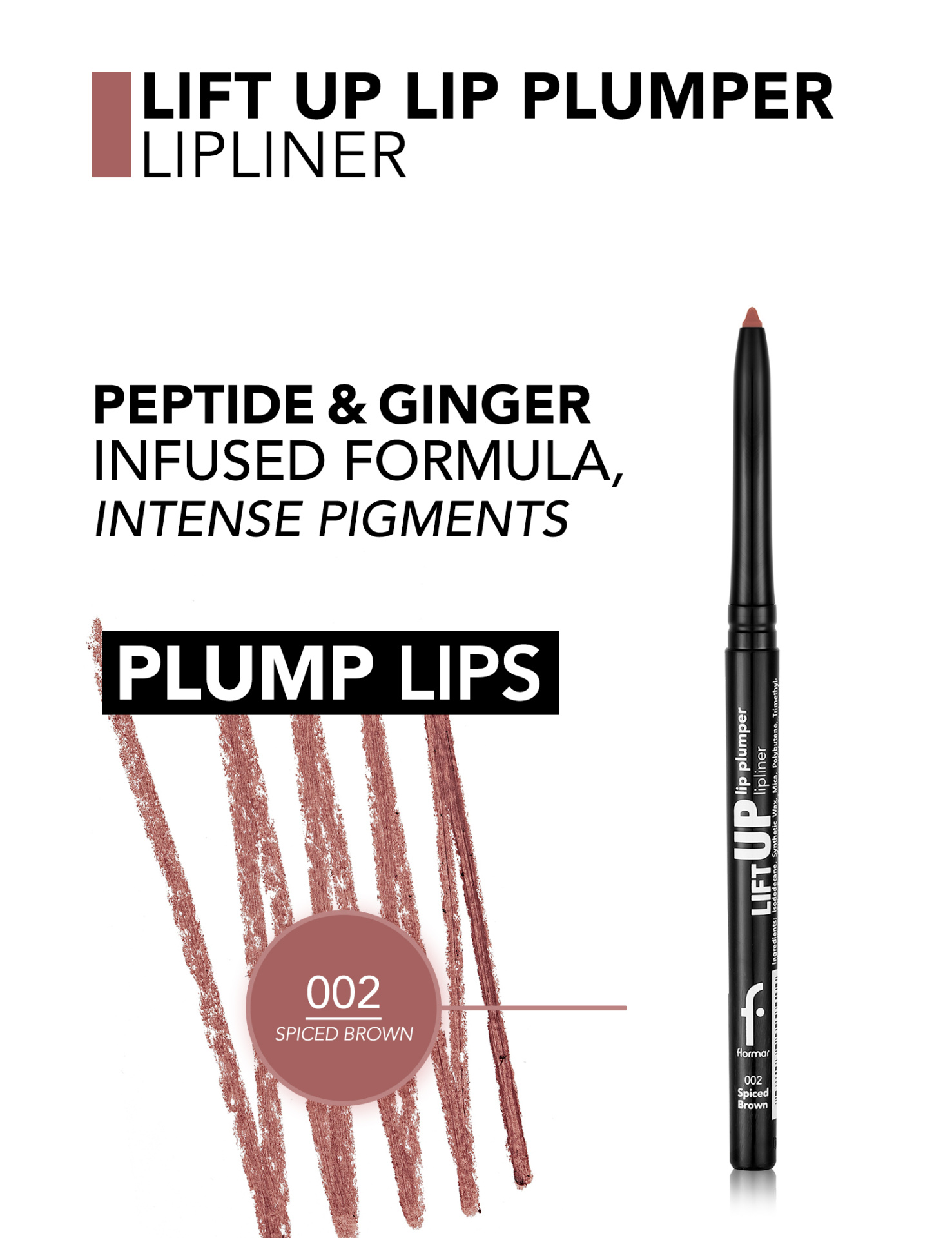 Lápis delineador de lábios Lift Up Lip Plumper cor spiced brown com texto