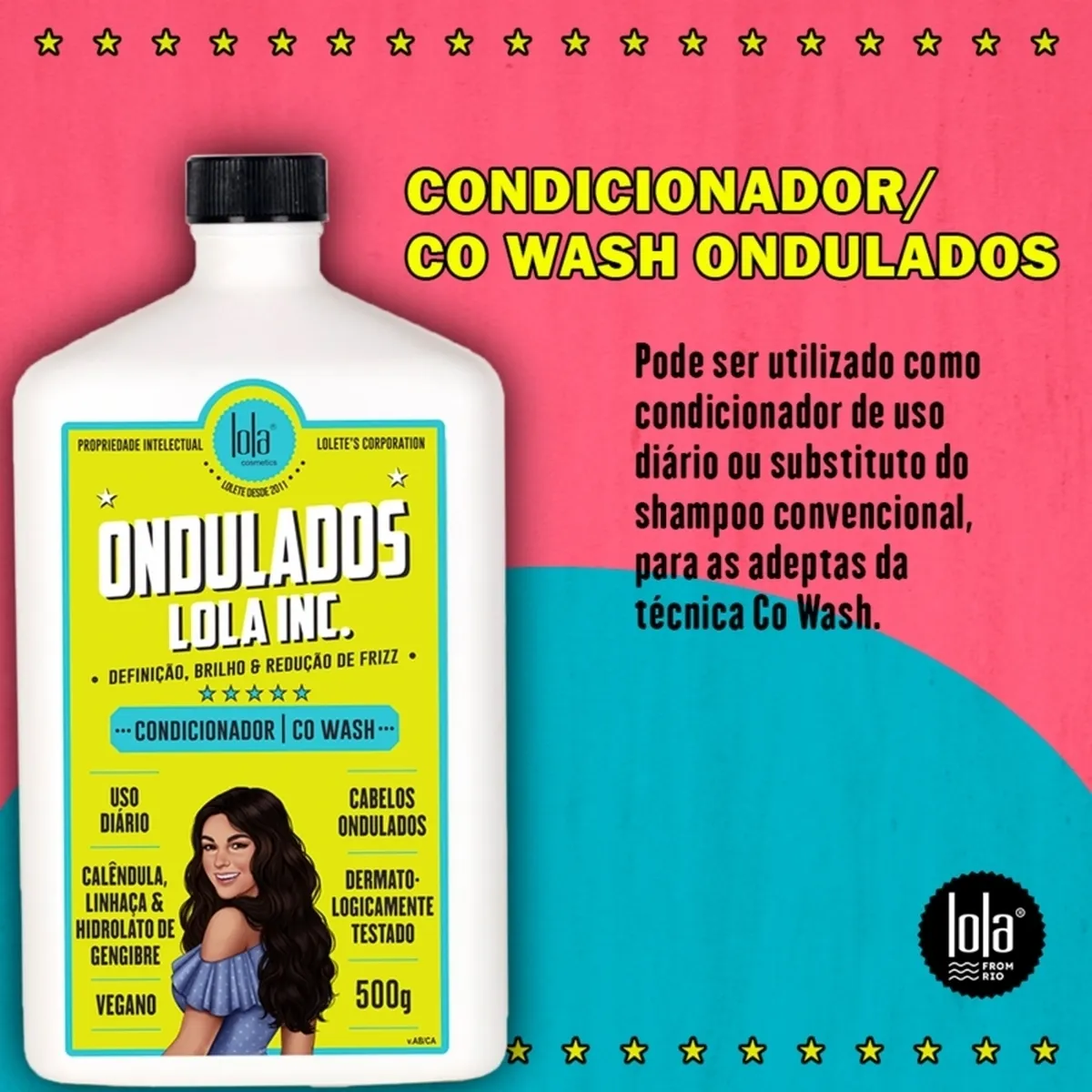 Condicionador Co Wash Ondulados Lola Inc. embalagem branca com texto amarelo e azul
