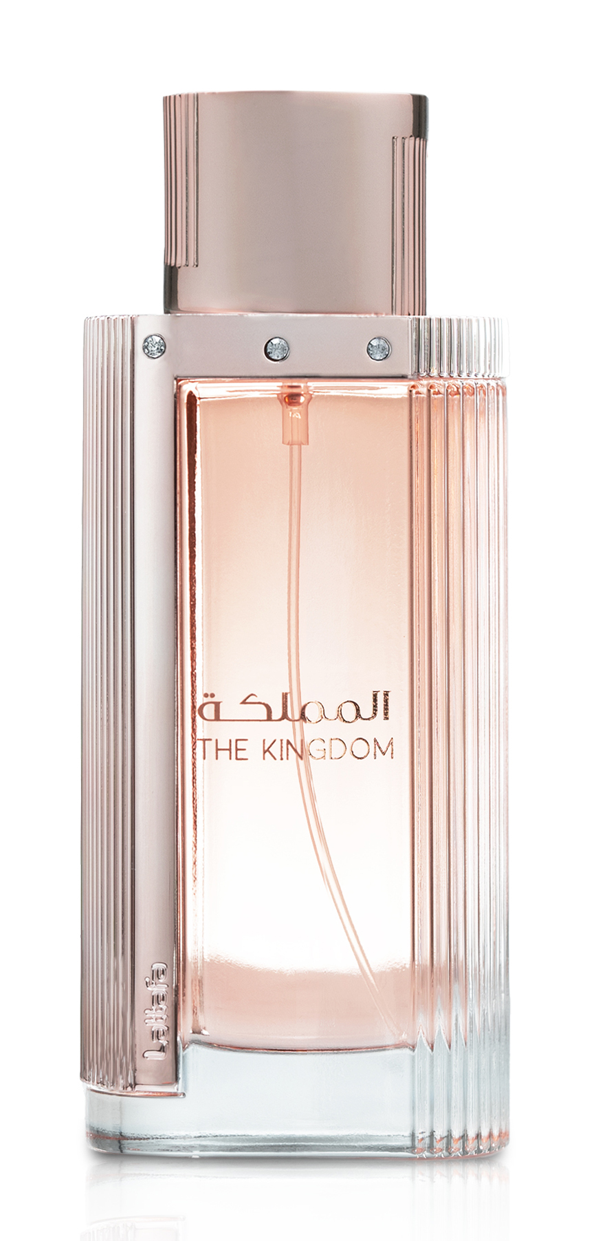 Frasco de perfume rosa The Kingdom com pedras brilhantes