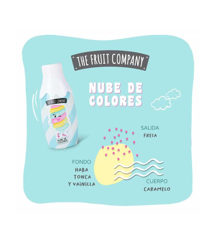 Embalagem de bebida azul claro e branca com texto e ilustrações explicativas dos sabores