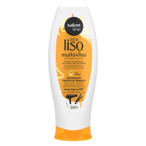 Frasco de produto para cabelo Salon Line meu liso muito+ liso 200ml com tampa amarela