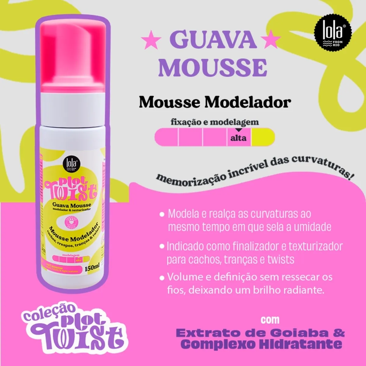 Mousse modelador Guava Mousse da Lola Cosmetics com fundo rosa