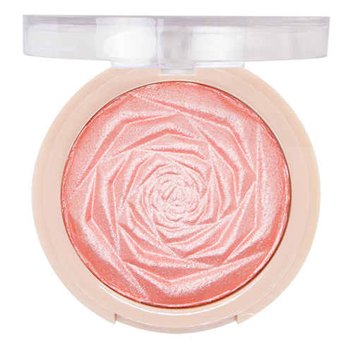 Blush compacto rosado perolado com relevo em forma de rosa