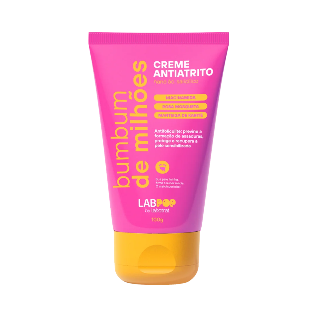 Creme antiatrito bum bum de milhoês embalagem rosa e amarelo