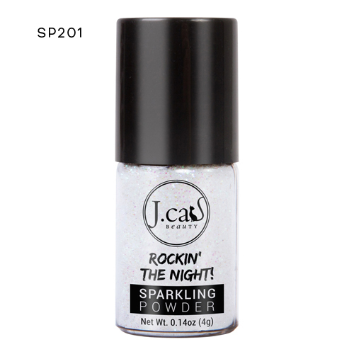 Pó brilhante J.cat Beauty em frasco com tampa preta
