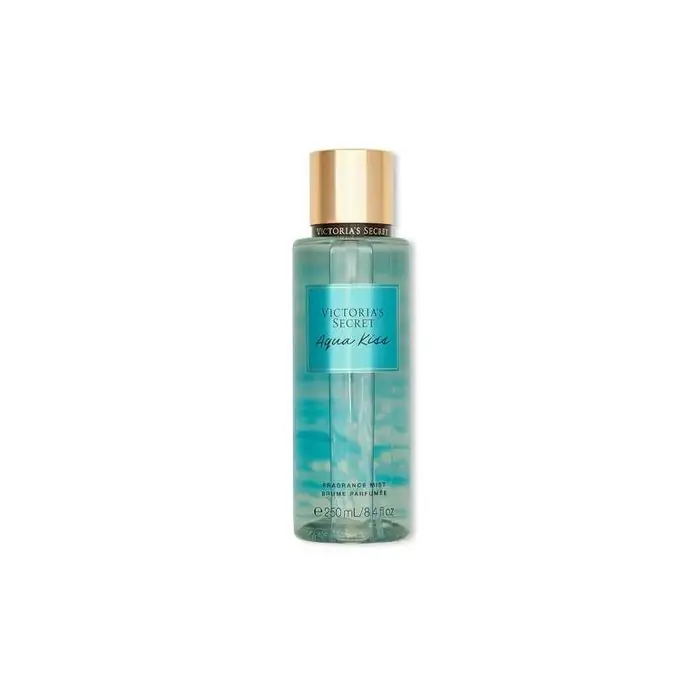 Frasco de fragrância Victorias Secret Aqua Kiss azul com tampa dourada