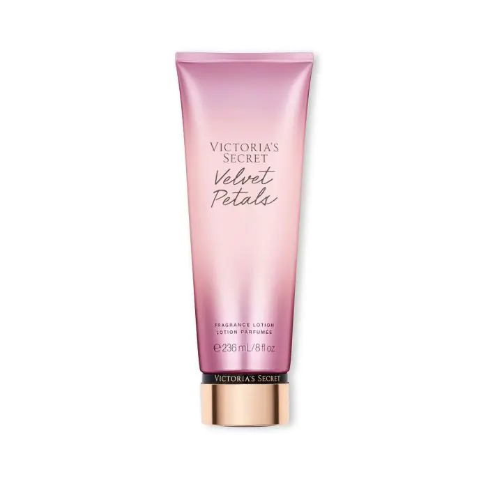 Frasco de loção perfumada Victorias Secret Velvet Petals rosa com tampa dourada
