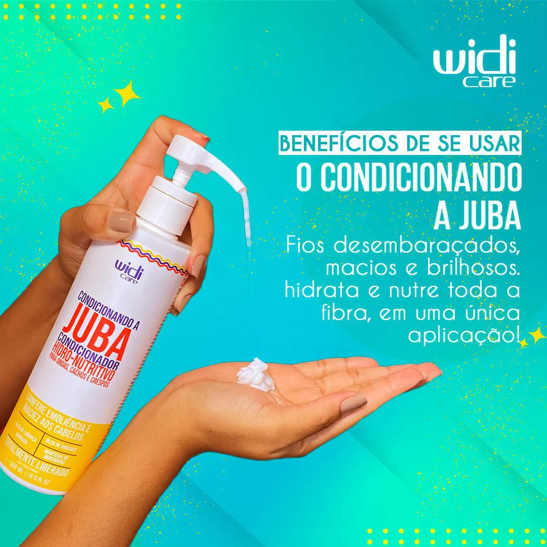 Condicionador Widi Care Juba com dispensador em fundo azul