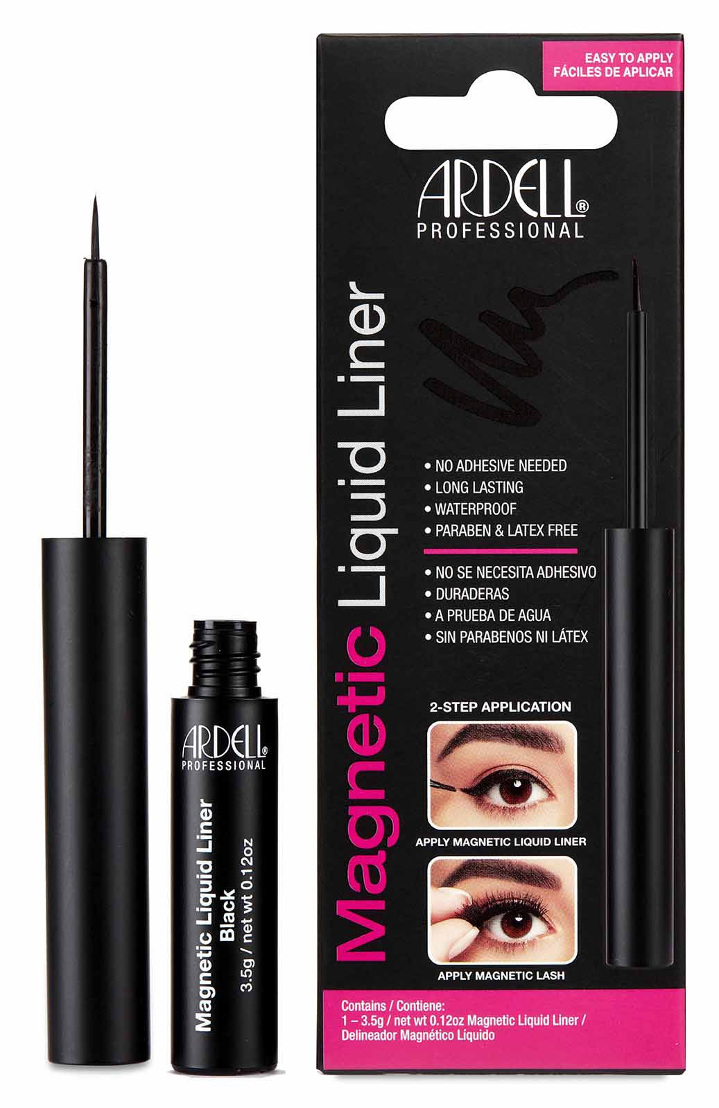 Delineador líquido preto Ardell Magnetic Liquid Liner com embalagem preta e rosa
