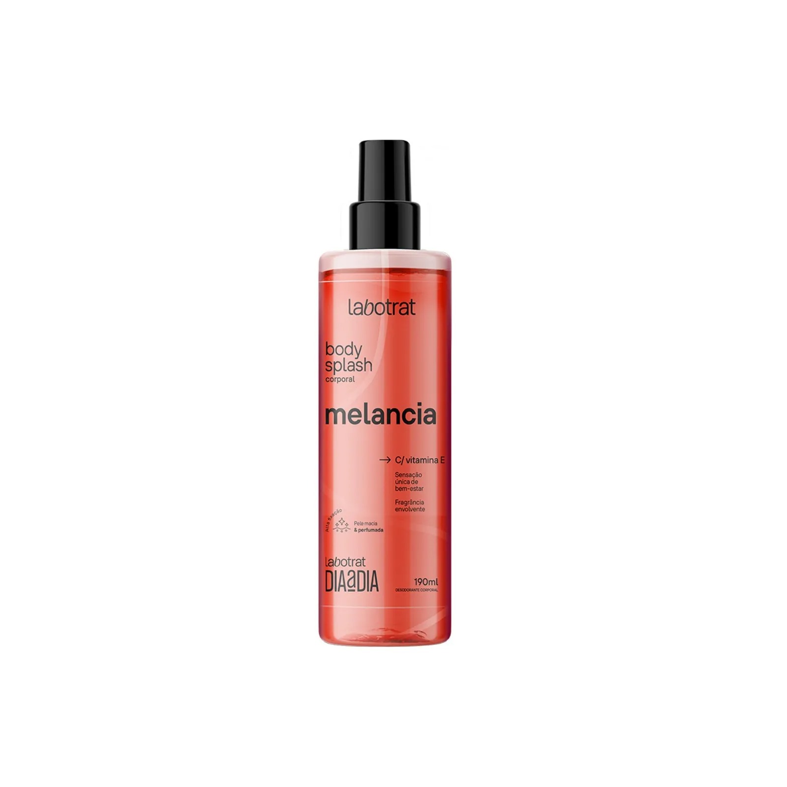 Frasco de body splash corporal melancia Labotrat laranja com pulverizador preto