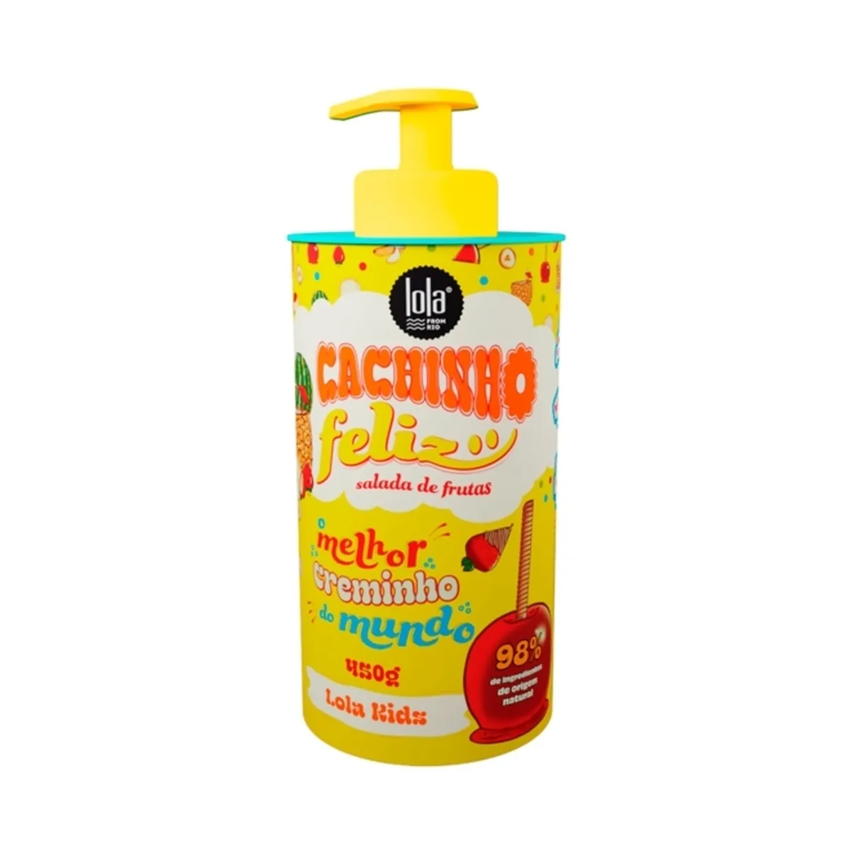 Frasco amarelo com doseador para loção Lola Kids Cachinho Feliz