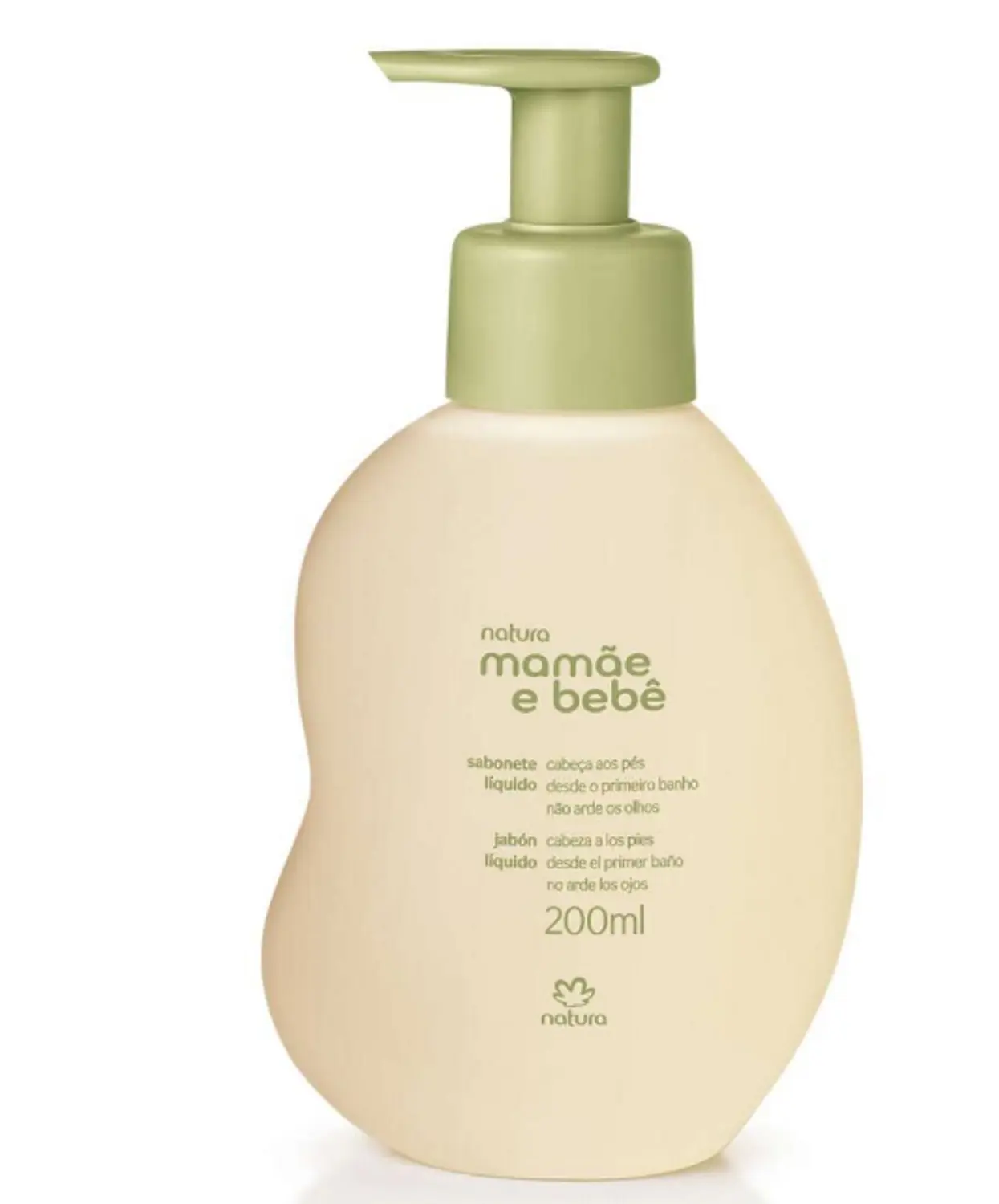 Frasco sabonete líquido mamãe e bebê natura 200ml com tampa verde claro
