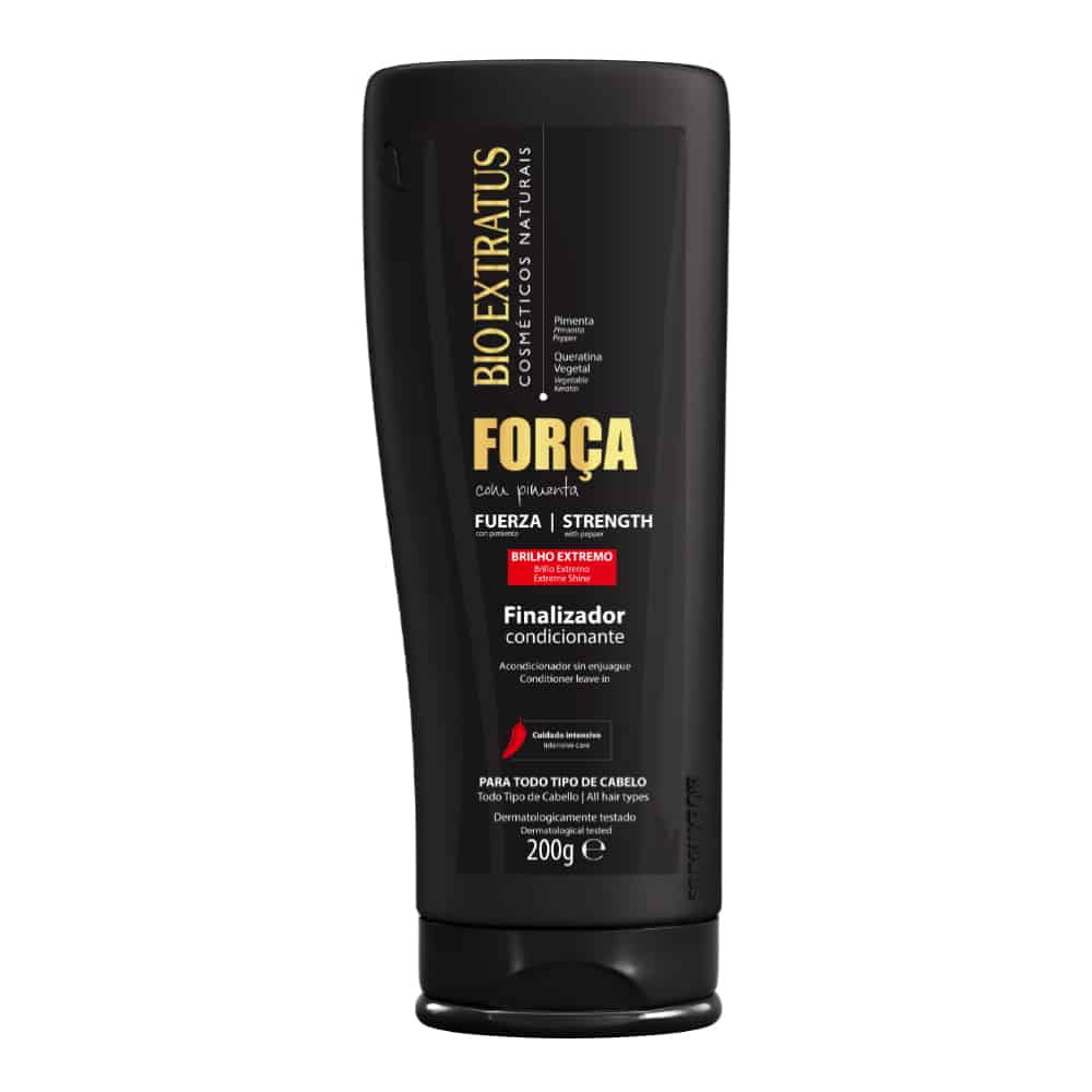 Frasco preto de condicionador Bio Extratus Força com pimenta de 200g
