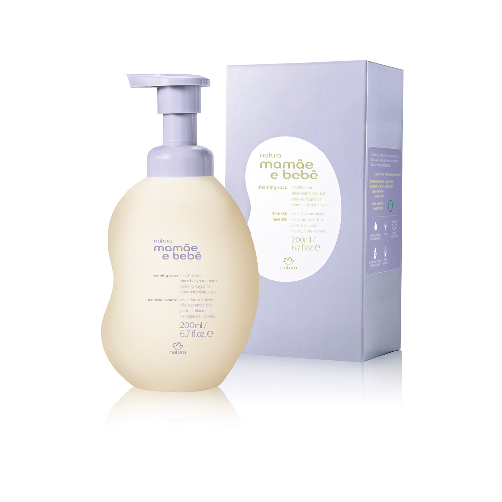 Frasco e embalagem do produto natura mamãe e bebê sabonete líquido