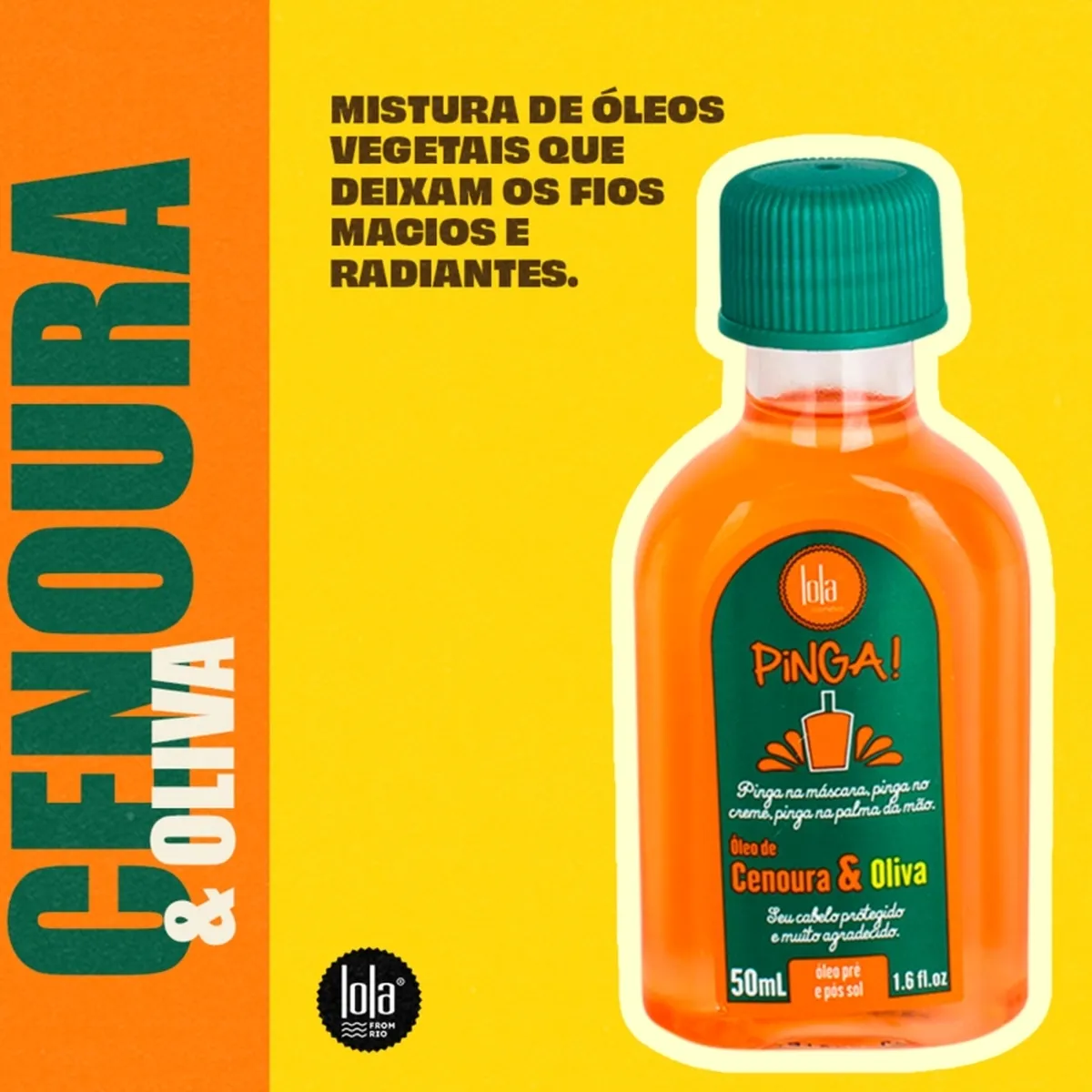Frasco pequeno de óleo vegetal Cenoura & Oliva com rótulo verde e tampa verde
