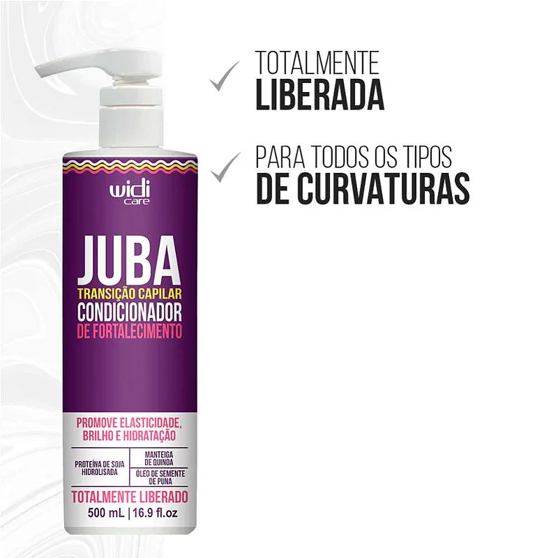 Frasco de condicionador Widi Care Juba com texto promocional