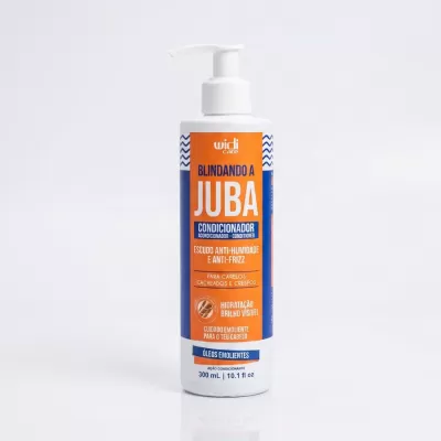 Frasco de condicionador Widi Care Blindando a Juba com doseador e rótulo azul e laranja