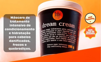 Máscara de tratamento intensivo para cabelo Dream Cream em frasco preto com rótulo laranja e branco