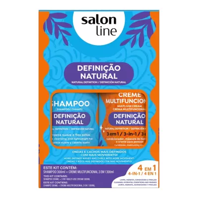 Pack de shampoo e creme multifuncional Salon Line definição natural em embalagem azul e laranja