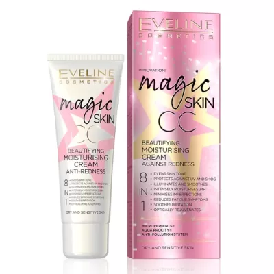 Creme hidratante facial Eveline Cosmetics Magic Skin CC com embalagem rosa e branca