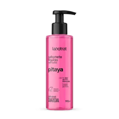 Frasco de sabonete líquido rosa com dispensador preto