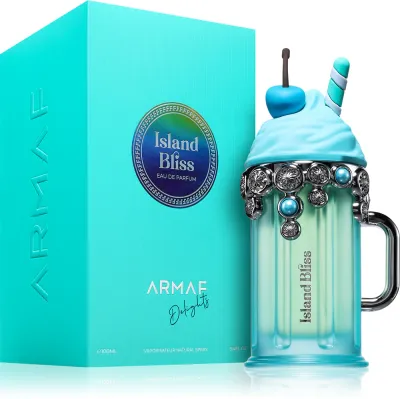 Frasco e caixa do perfume Island Bliss Armaf Delights