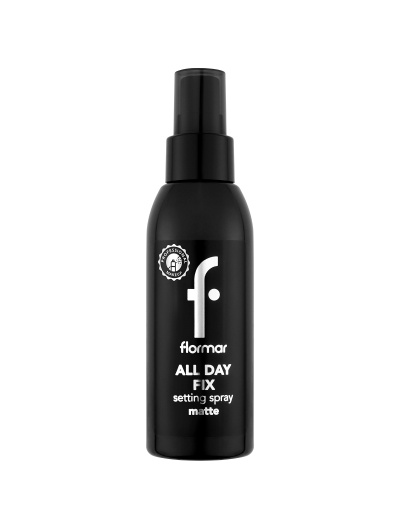 Frasco preto fosco de spray fixador de maquilhagem Flormar
