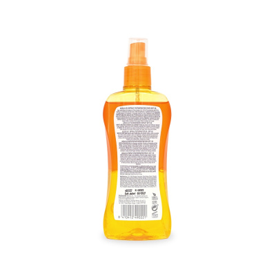 Frasco de spray laranja de proteção solar com rótulo de texto
