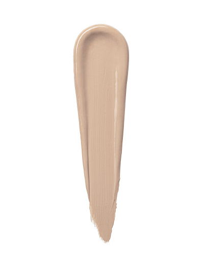Base líquida com textura cremosa cor bege claro sobre fundo branco
