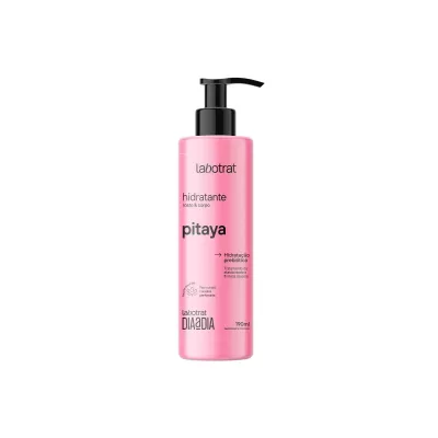 Frasco rosa de creme hidratante Labotrat Pitaya com doseador preto