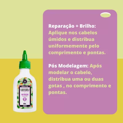 Frasco plástico branco com tampa verde e texto em português sobre aplicação capilar