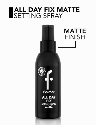 Frasco preto de spray fixador de maquilhagem flormar