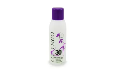 Frasco branco com tampa roxa de revelador de cor de cabelo Co Certo 30