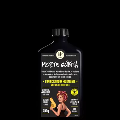 Condicionador hidratante Lola Morte Súbita 250g com ilustração de mulher cacheada