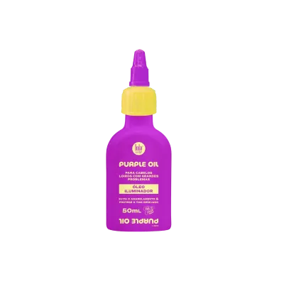 Frasco plástico roxo com tampa amarela de óleo para cabelo