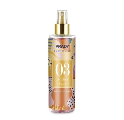 Frasco body splash PRADY 03 SUMMER VANILLA com tampa spray dourada