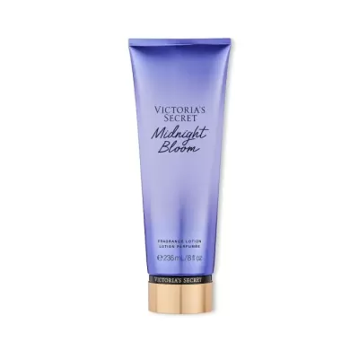 Tubo roxo de loção corporal Victorias Secret Midnight Bloom com tampa dourada