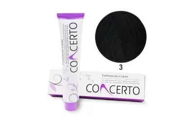 Tubo e caixa de creme de coloração de cabelo Concerto com número 3 para cor preta