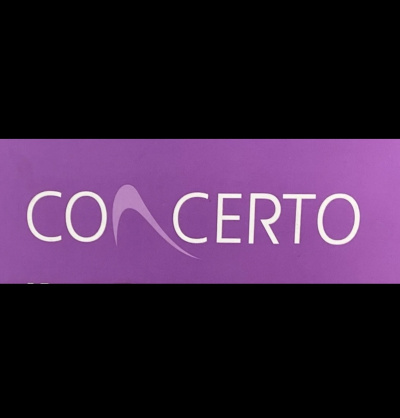 Fundo roxo com texto branco CONCERTO e letra N estilizada