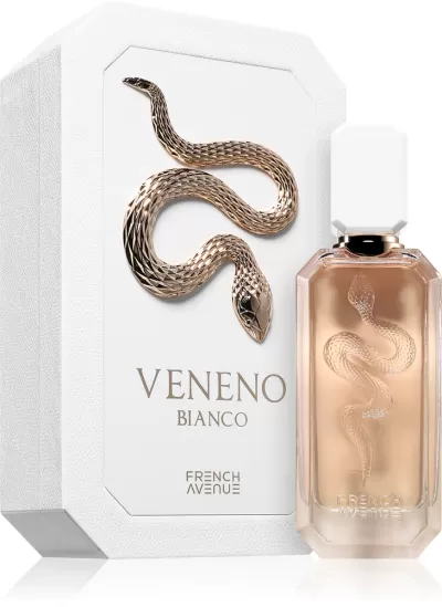 Frasco de perfume Veneno Bianco com caixa e decoração de cobra dourada