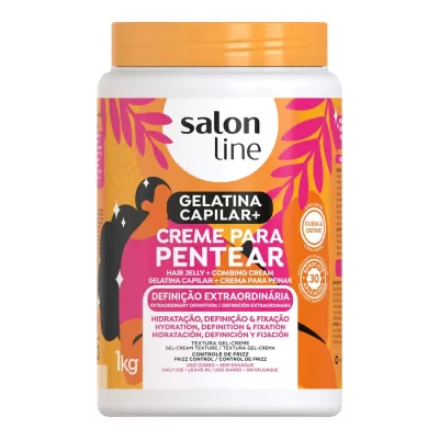 Frasco branco com tampa laranja de creme para pentear Salon Line, 1 kg