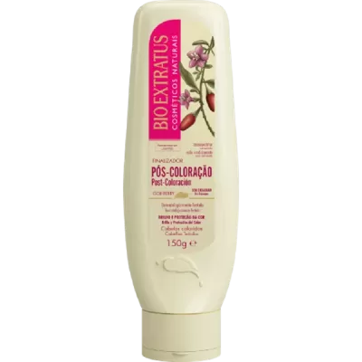 Frasco creme Bio Extratus Pós-Coloração 150g com flores e frutos na etiqueta