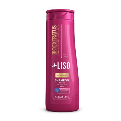 Frasco rosa de shampoo Bio Extratus Antiumidade para cabelos lisos