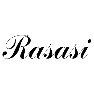 Logotipo com a palavra Rasasi em letra cursiva preta