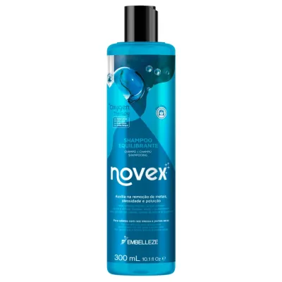 Frasco azul de shampoo Novex com tampa preta