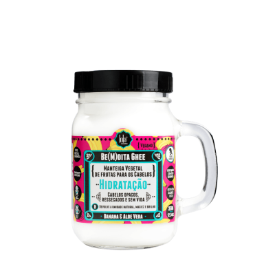 Frasco de manteiga vegetal Be(M)dita Ghee para hidratação de cabelos com banana e aloe vera