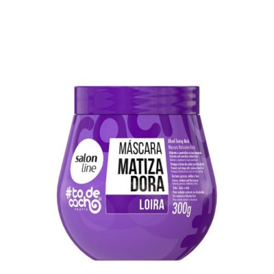 Pote roxo de máscara capilar matizadora para cabelo loiro Salon Line