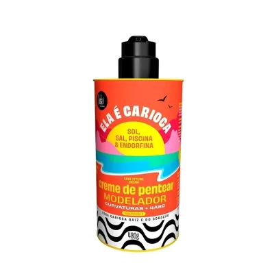 Frasco de creme de pentear modelador Ela É Carioca colorido com tampa preta